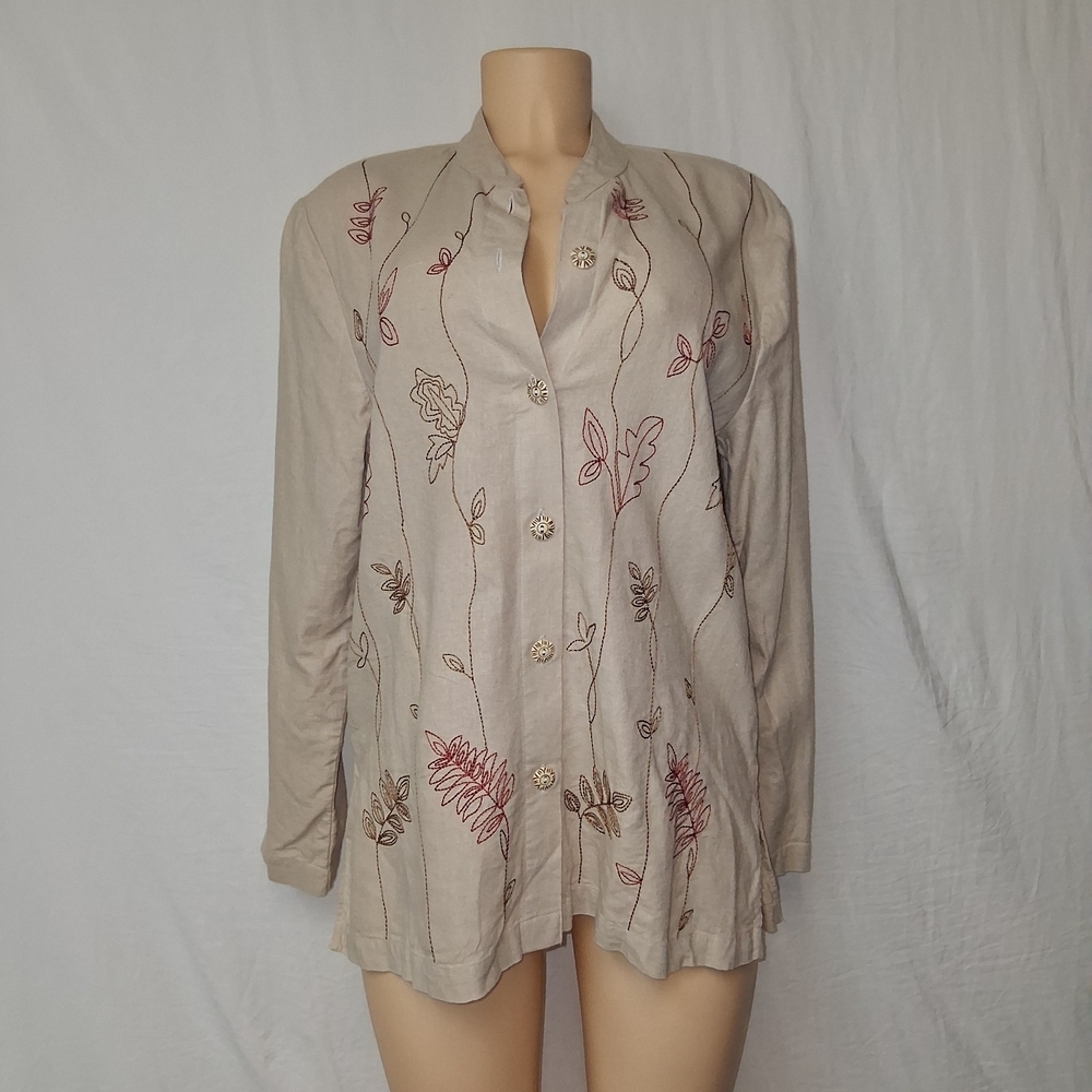 Cedar Canon Beige Floral Button Down Shirt Floral Size M - Picture 2 of 13